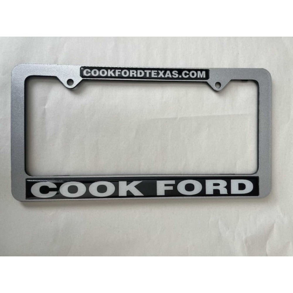 Black Plastic Full Metal Jacket Signature Laminate License Plate Frame w/White Vinyl Material with Logo