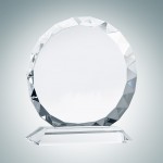 Custom Etched Sunflower Circle Optical Crystal Award Plaque w/Base (Medium)