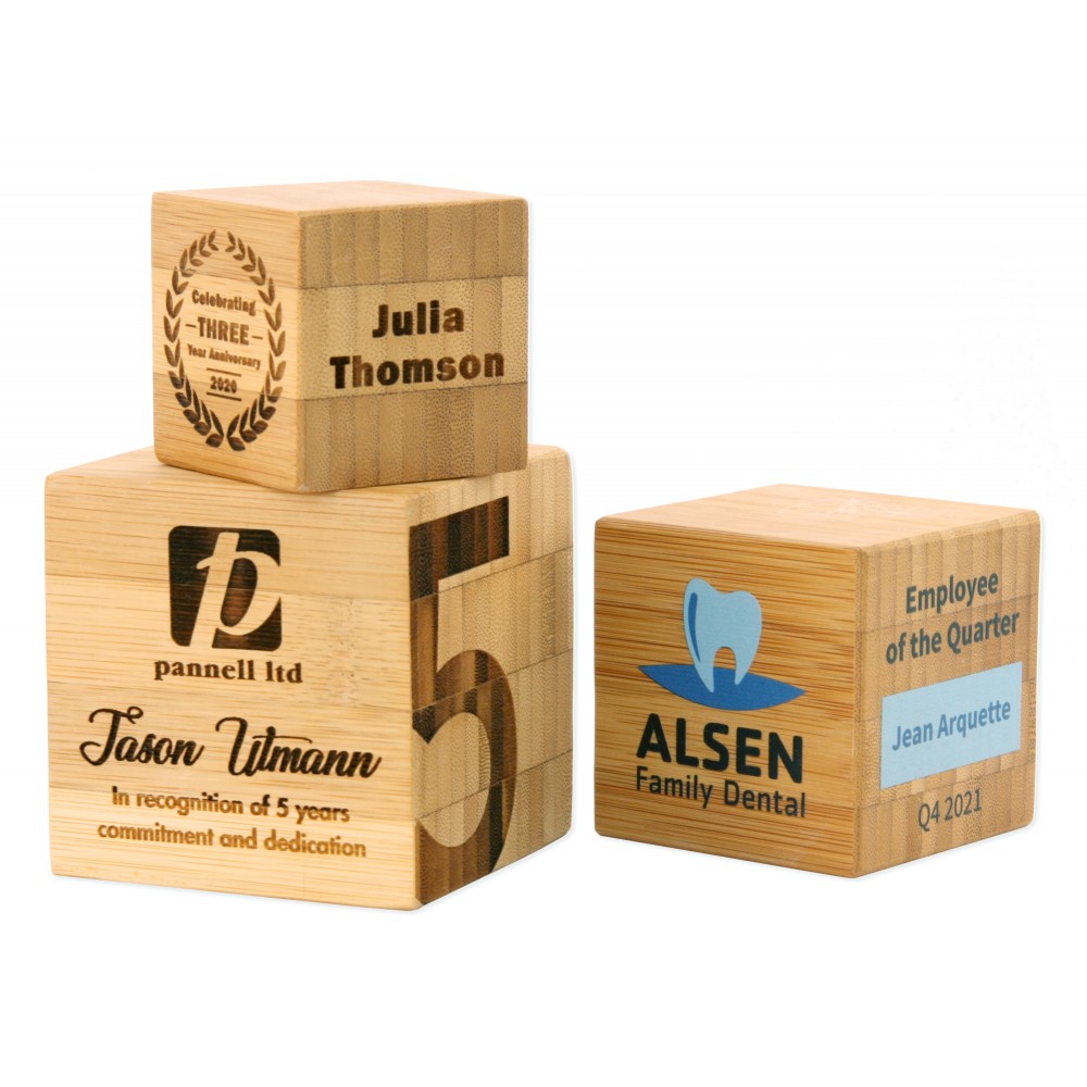 Bamboo Cube Desk Award (2"X2") with Logo