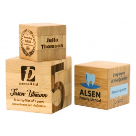 Bamboo Cube Desk Award (2"X2") with Logo