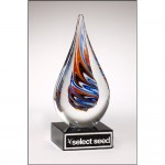 Logo Imprinted Teardrop shaped art glass award 2 7/8x7.5
