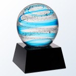 Custom Etched Blue Snow Globe with Black Base