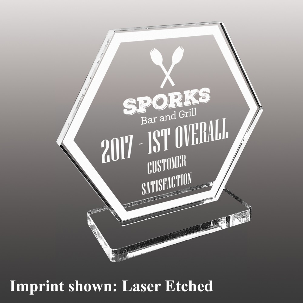 Medium Hexagon Shaped Etched Acrylic Award with Logo