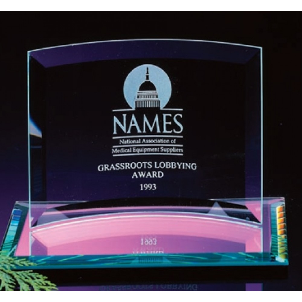 Curved Glass Award on Mirror Base (7"x5") with Logo