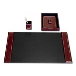 3 Piece Burgundy Leather 24 KT Gold Tooled Desk Set Laser-etched