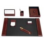 Laser-etched 7 Piece Burgundy Leather 24 KT Gold Tooled Desk Set
