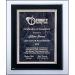 Airflyte Black High Lustr Plaque w/Gray Marble Center & Silver Florentine Border (8"x 10") with Logo