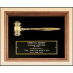American Walnut Plaque w/Electroplate, Metal Gavel & Black Velour Background (10"x 13") with Logo