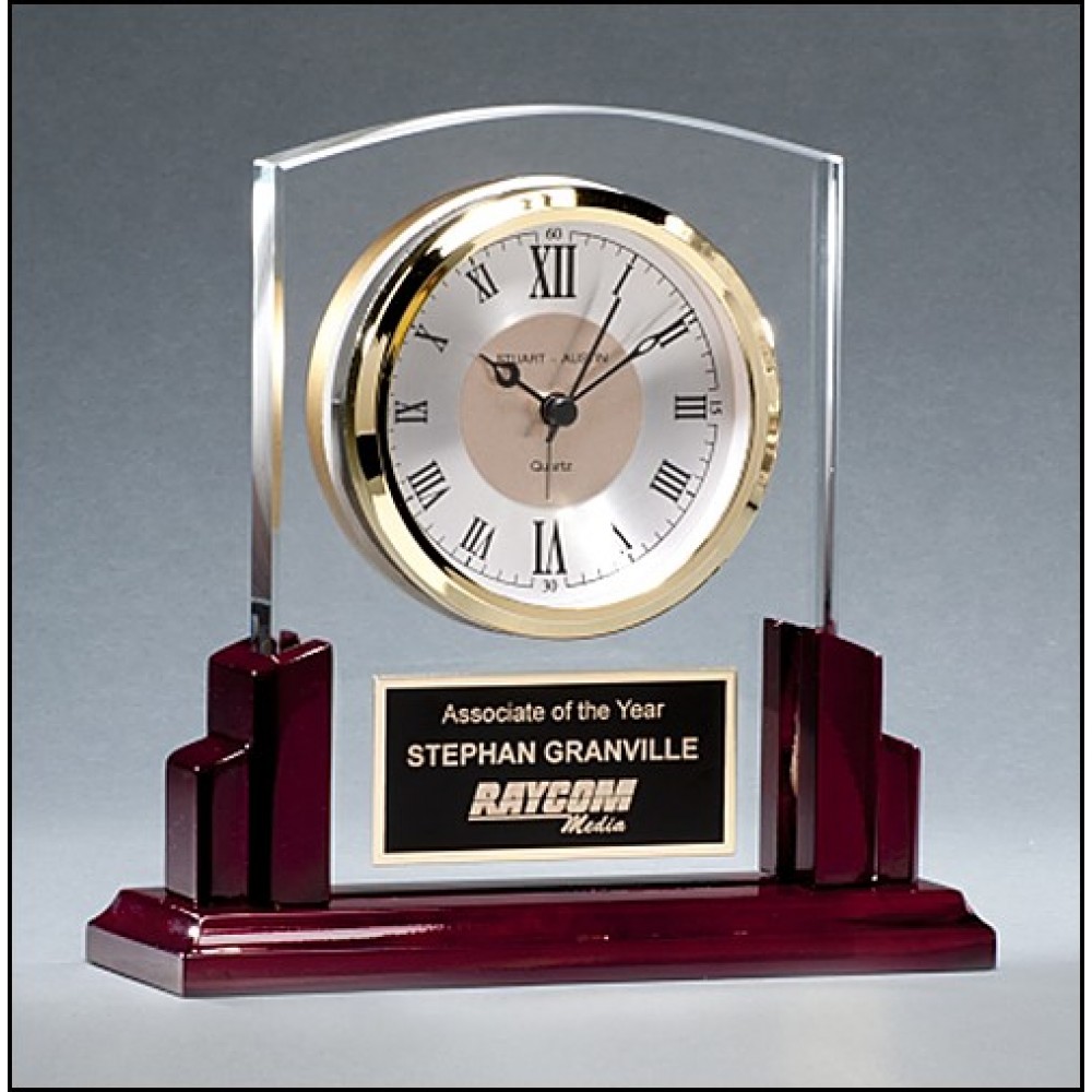 Glass Clock w/Rosewood High Gloss Base (6.625"x 6.5") with Logo