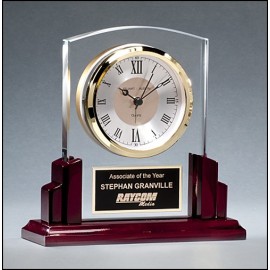 Glass Clock w/Rosewood High Gloss Base (6.625"x 6.5") with Logo