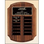 Airflyte Furniture Finish American Walnut Perpetual Plaque w/12 Brass Plates & Notched Corners with Logo