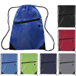 210D Polyester Zipper Pocket Drawstring Backpack Custom Printed
