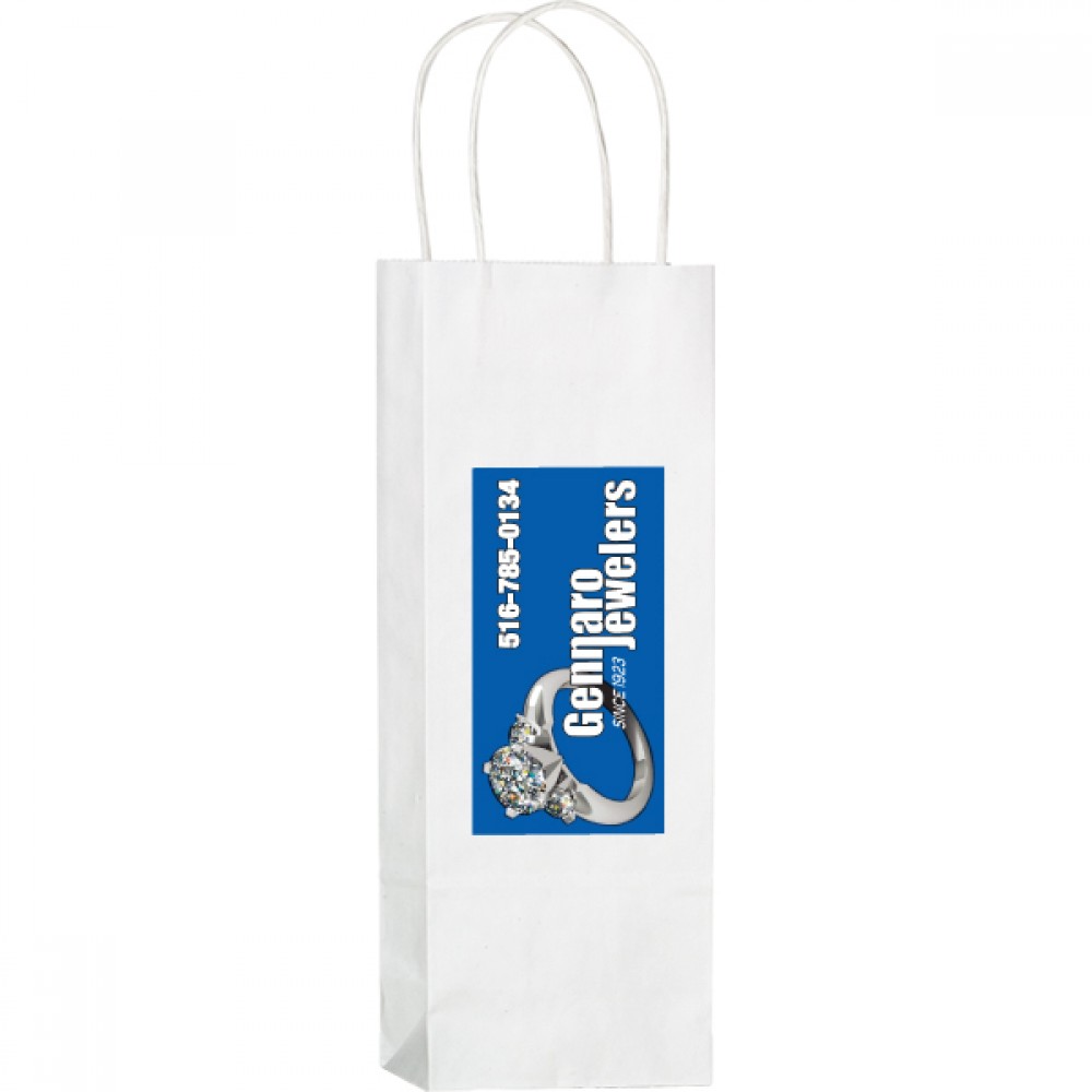 Custom Imprinted Paper Shopping Bag 5.25x3.25x13 Natural Kraft Printed Four Color Process