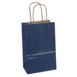100% Recycled Tinted Tan Kraft Paper Shopping Bag (5 1/2"x3 1/4"x8 3/8") (Navy Blue) Custom Printed