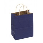 Custom Imprinted 100% Recycled Tinted Tan Kraft Paper Shopping Bag (8"x4 3/4"x10 1/4") (Navy Blue)