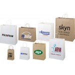 Logo Imprinted White Kraft Paper Shopping Bags w/Foil Imprint (14"x 10"x 15-1/2")