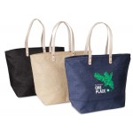Logo Imprinted Jute Tote Bag with Leather Handles