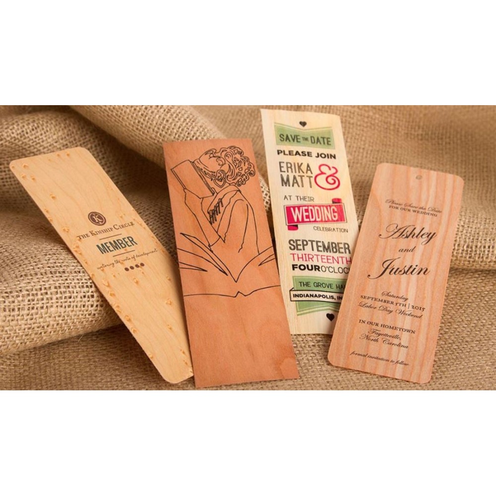 2" x 6" - Wood Veneer Bookmarks - 2 Sided Color Print with Logo