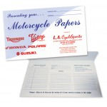 Promotional Motorcycle Papers Document Folder with Blue Wave Design (9-7/8" x 6")