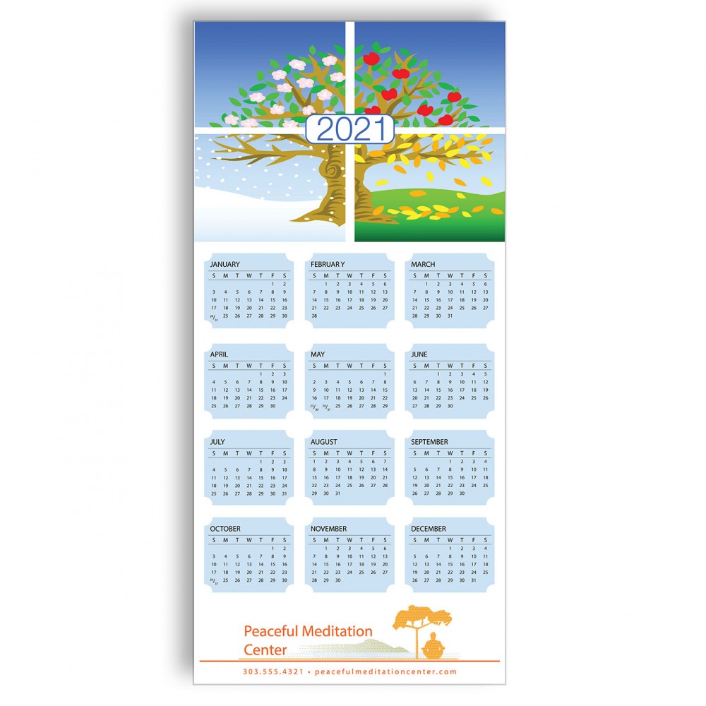 Z-Fold Personalized Greeting Calendar - Four Season Tree with Logo