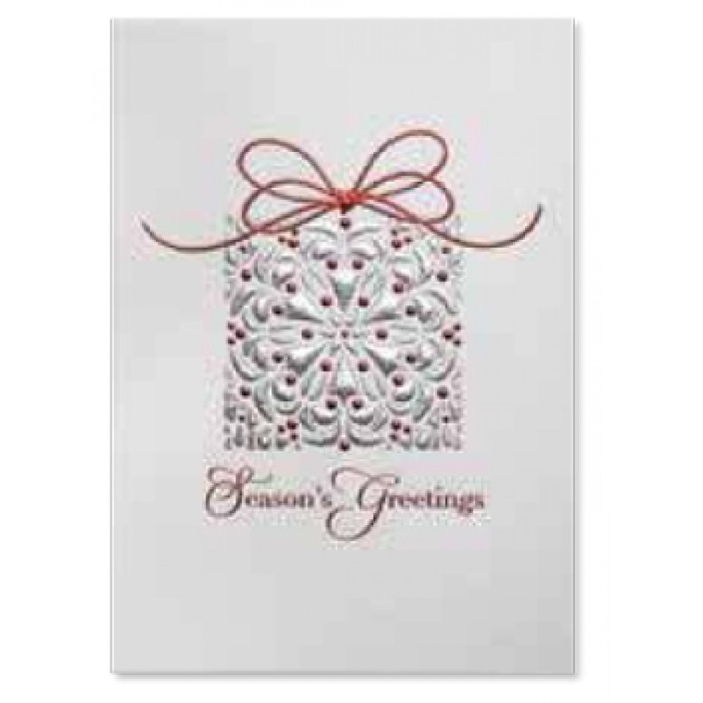 Red And Grey Gift Holiday Card with Logo