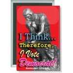Political - I think, Therefore, I Vote Democrat - 2 X 3 Inch Rect. Button with Logo