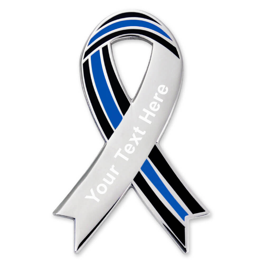 Thin Blue Line Ribbon Lapel Pin - Engravable with Logo