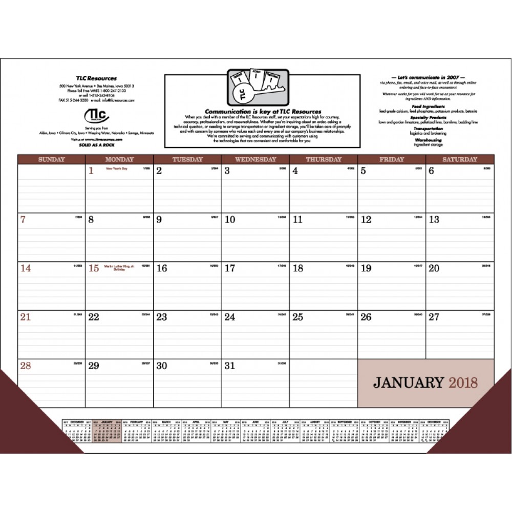 Standard 1 Color Desk Pad Calendar Branded