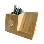 Custom Imprinted 10 W Bamboo Wireless Charger Organizer with Clock