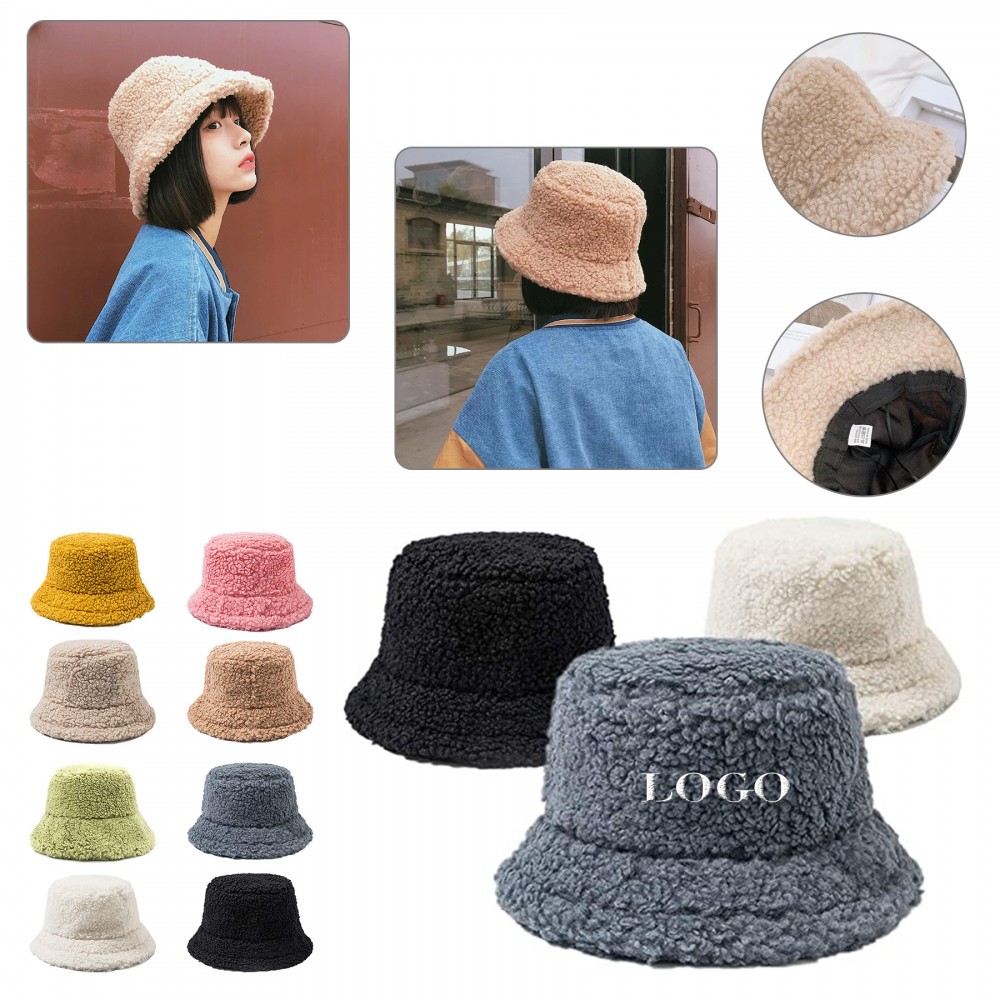 Womens Lambs Wool Bucket HatÂ  Logo Printed