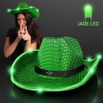 Logo Printed Green Sequin Cowboy Hat with Black Band - Domestic Print