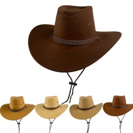 Personalized Suede Western Cowboy Wide Brim Hat With Strap