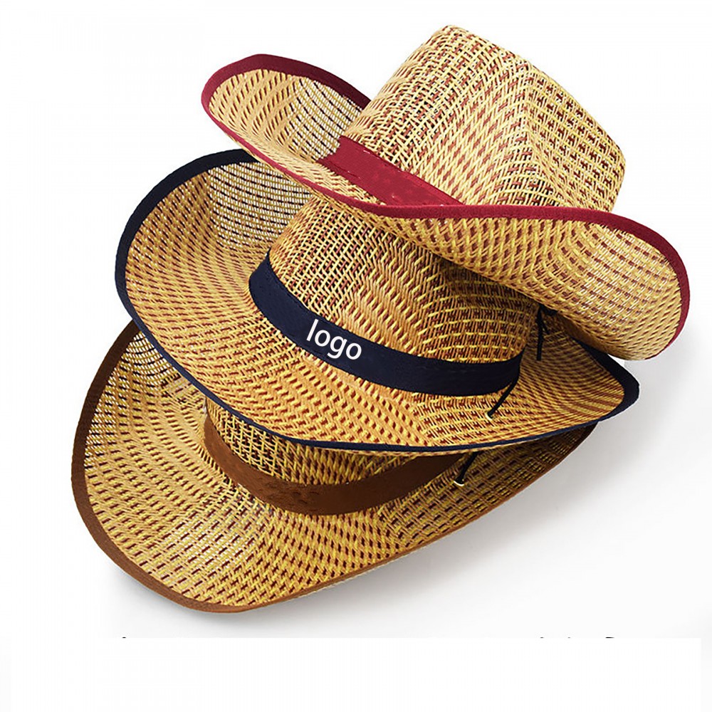 Custom Straw Cowboy Hat Summer Beach Panama Fedora Sun Wide Brim