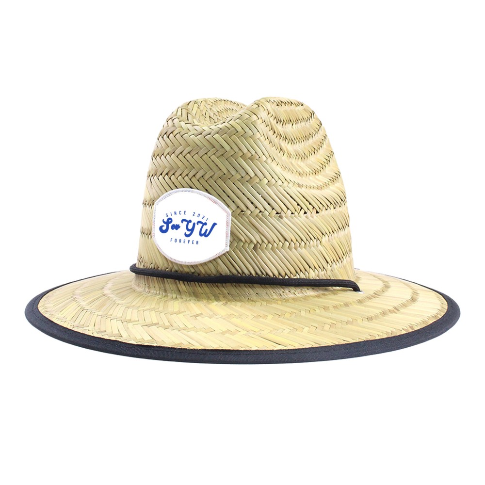 Customized Wide-Brimmed, Sun-Protective Compiled Straw Hat w/ With Customized Patch