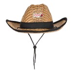 Personalized Western Cowboy Hats w/ Black Trim & Band and Adjustable Chin Strap with a Faux Leather Icon