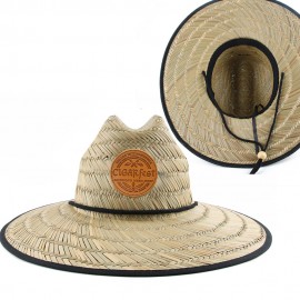 Customized Leather Patch Wide Brim Summer Outdoor Lifeguard Straw Hat