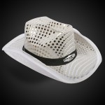 Branded WHITE SEQUIN LED COWBOY HAT(Black Imprinted Band)
