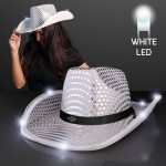 Custom Silver Sequin Cowboy Hat with Black Band - Domestic Print