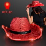 Personalized Red LED Sequin Cowboy Hat with Black Band - Domestic Print