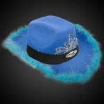 Personalized Blue Light Up Cowboy Hat w/ Tiara and Feather(Black Imprinted Band)