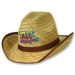 Logo Printed Genuine Cowboy Hat w/Brown Trim & Band w/A Custom Printed Faux Leather Icon