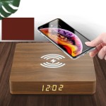 10W Wooden Qi Fast Wireless Charger With Digital Led Clock Custom Imprinted