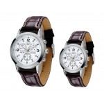 Quartz Watch Fashion Couple Wristwatch for Lovers w/Leather Band Logo Printed