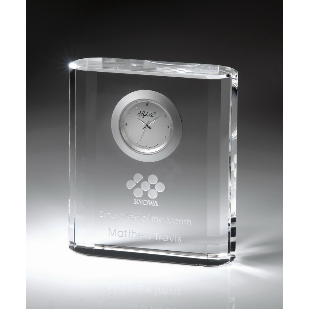 Merit Crystal Desktop Clock Logo Printed