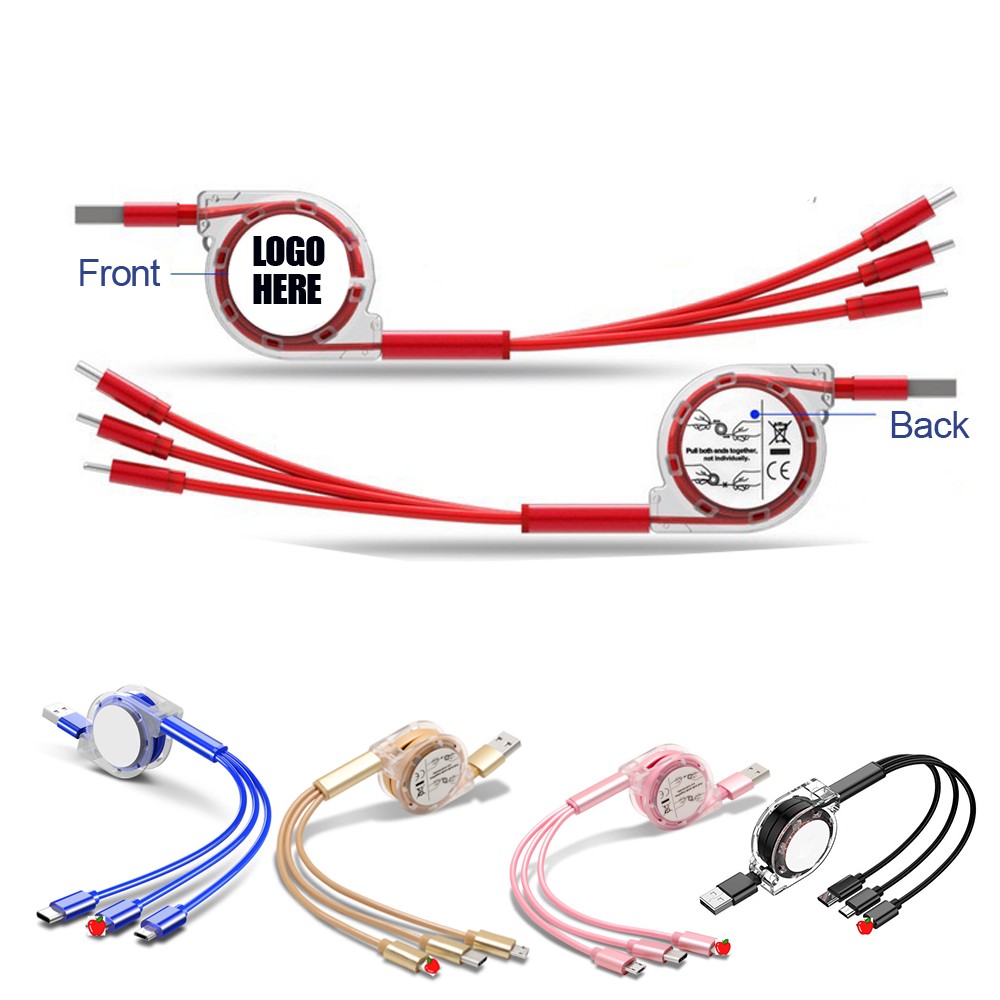 Logo Branded 3-in-1 Retractable TPE Charge Cable