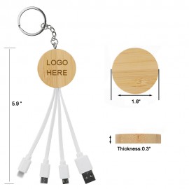 Bamboo Multi Charging Cables - Round with Logo