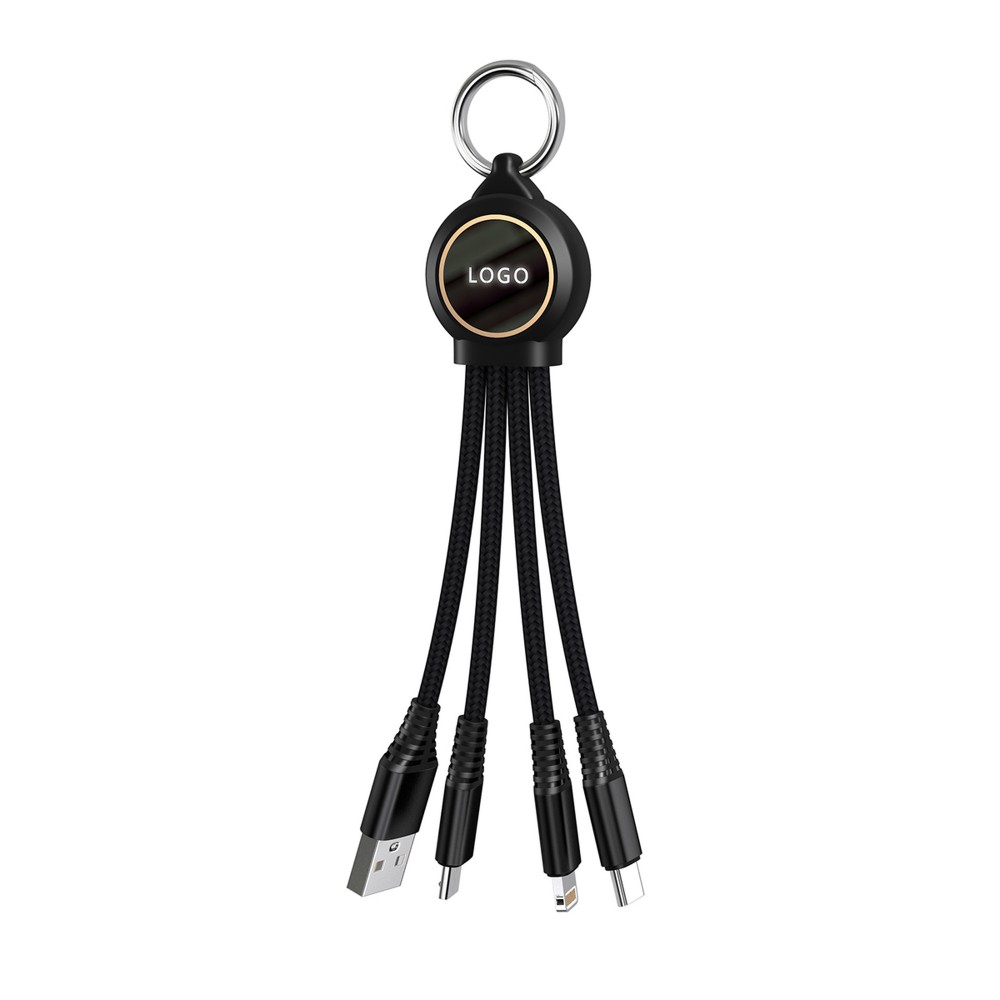 Promotional Light Up Logo 3 In 1 Charging Cable Keychain