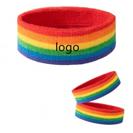 Terry Cloth Athletic Basketball Sweat Rainbow Headband with Logo