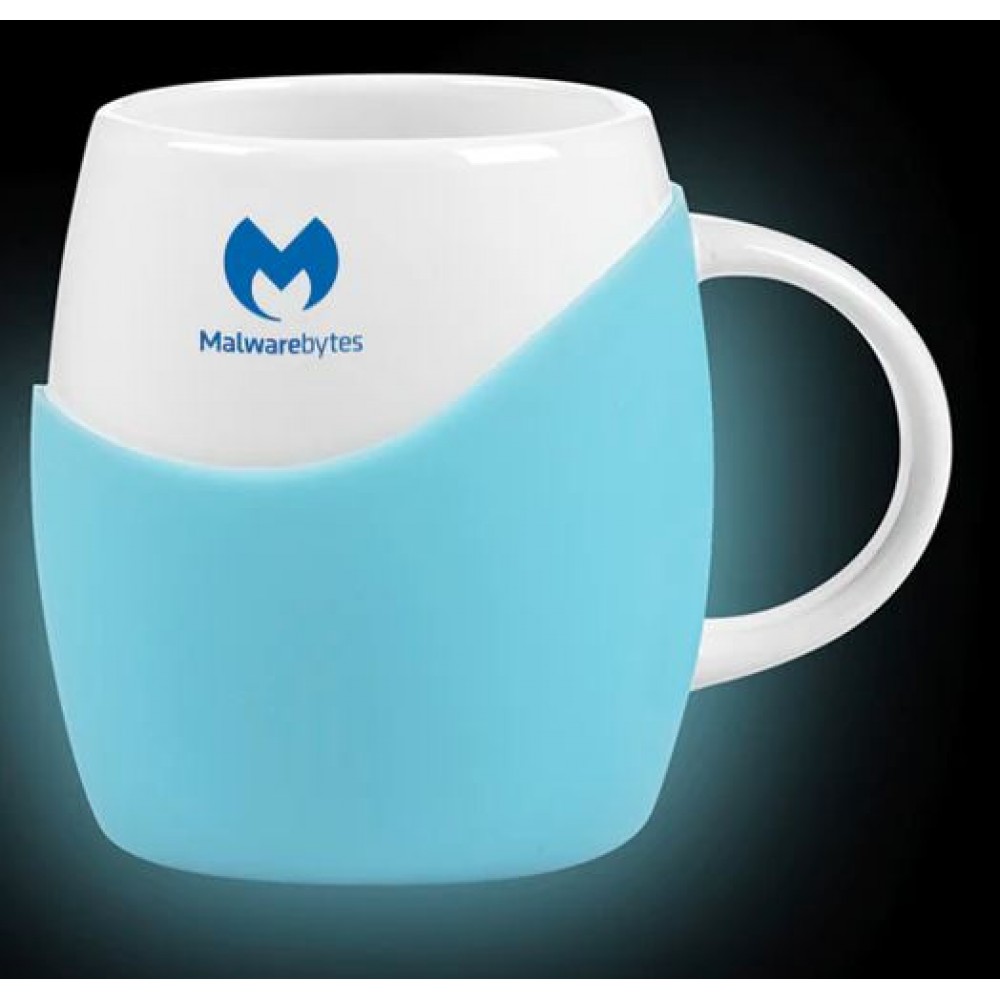 Custom 14 oz ceramic Rotunda Mug w/ Glow silicone grip