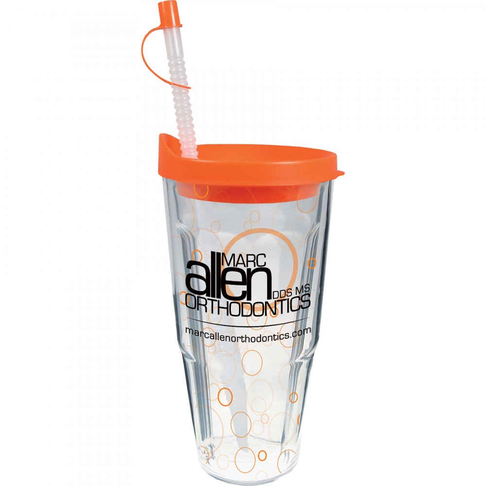 24oz. Double Wall Travel Tumbler with Lid & Straw
